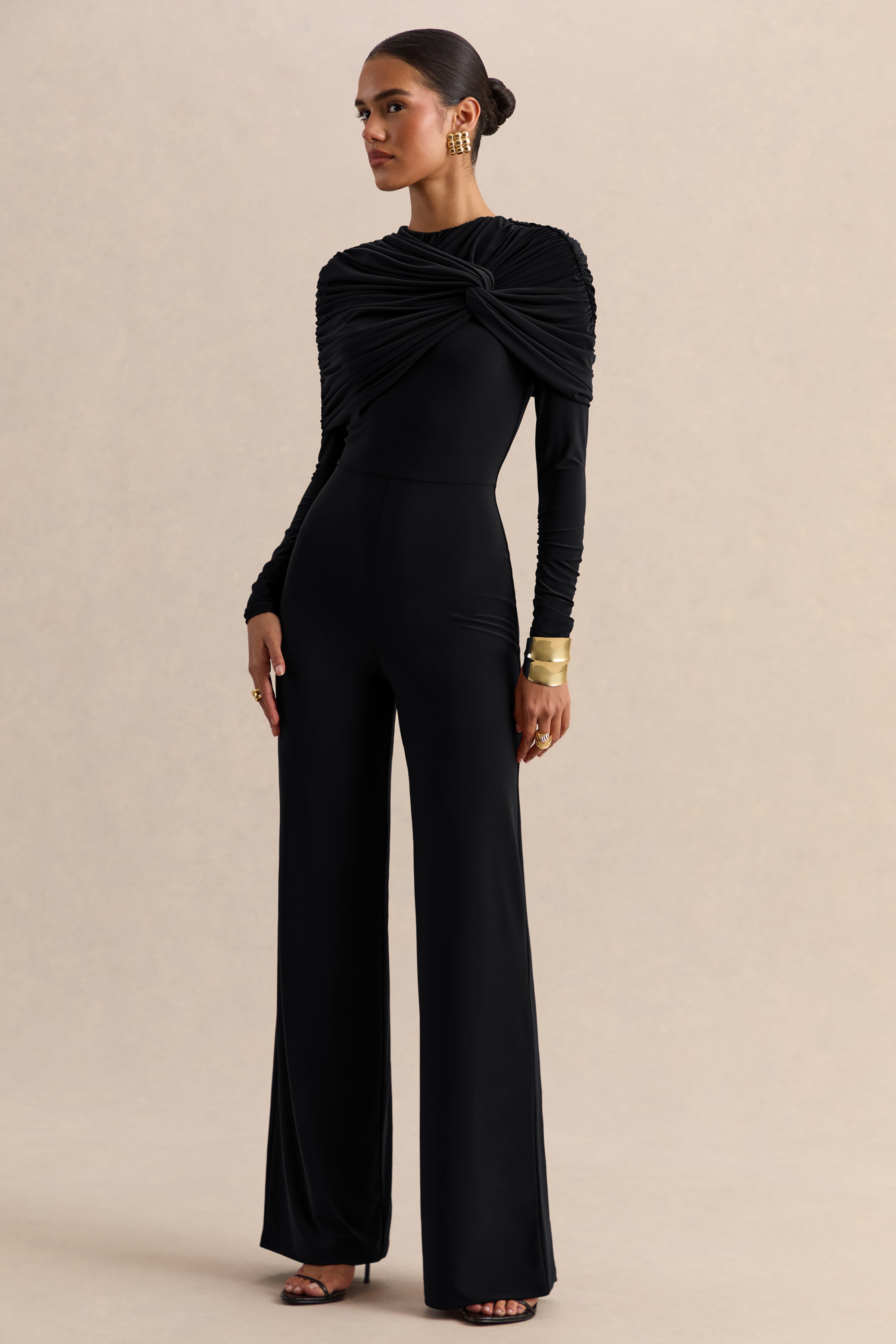Eloura | Black High-Neck Jumpsuit With Twist-Gathered Detail