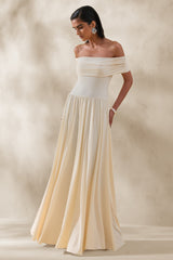 Cindie | Cream Bardot-Neck Maxi Dress