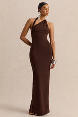 Delisse | Brown Asymmetric-Neck Maxi Dress