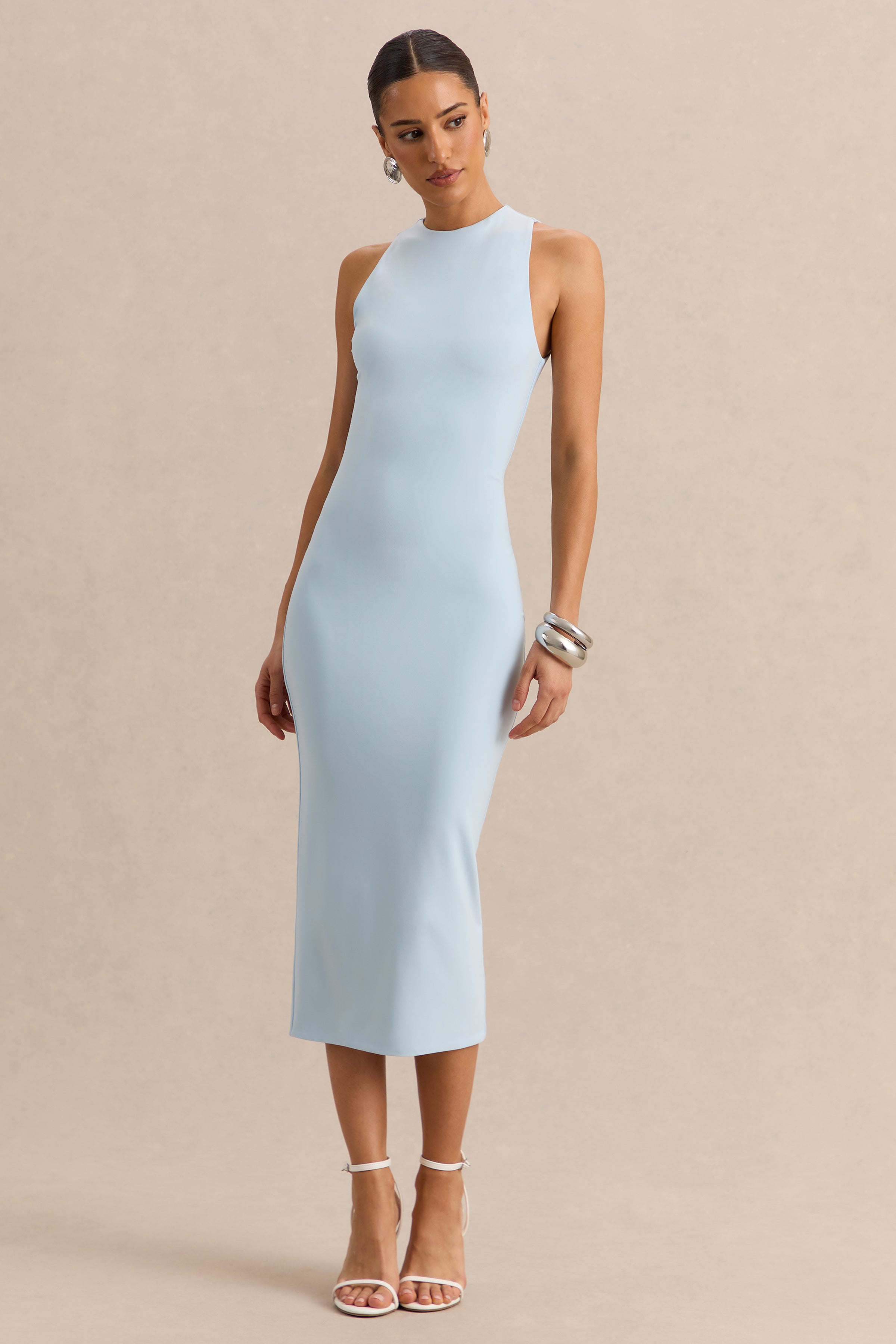 Mirana | Powder Blue High-Neck Midi-Dress