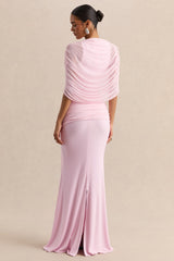 Mirene | Light Pink Round-Neck Maxi-Dress With Gathered-Detailing And Sash
