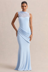 Lyssy | Powder Blue High-Neck Maxi Dress With Mesh-Detail