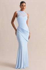 Lyssy | Powder Blue High-Neck Maxi Dress With Mesh-Detail