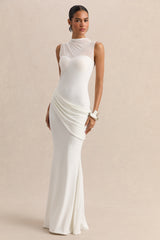 Lyssy | White High-Neck Maxi Dress With Mesh-Detail