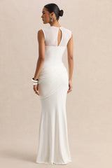 Lyssy | White High-Neck Maxi Dress With Mesh-Detail