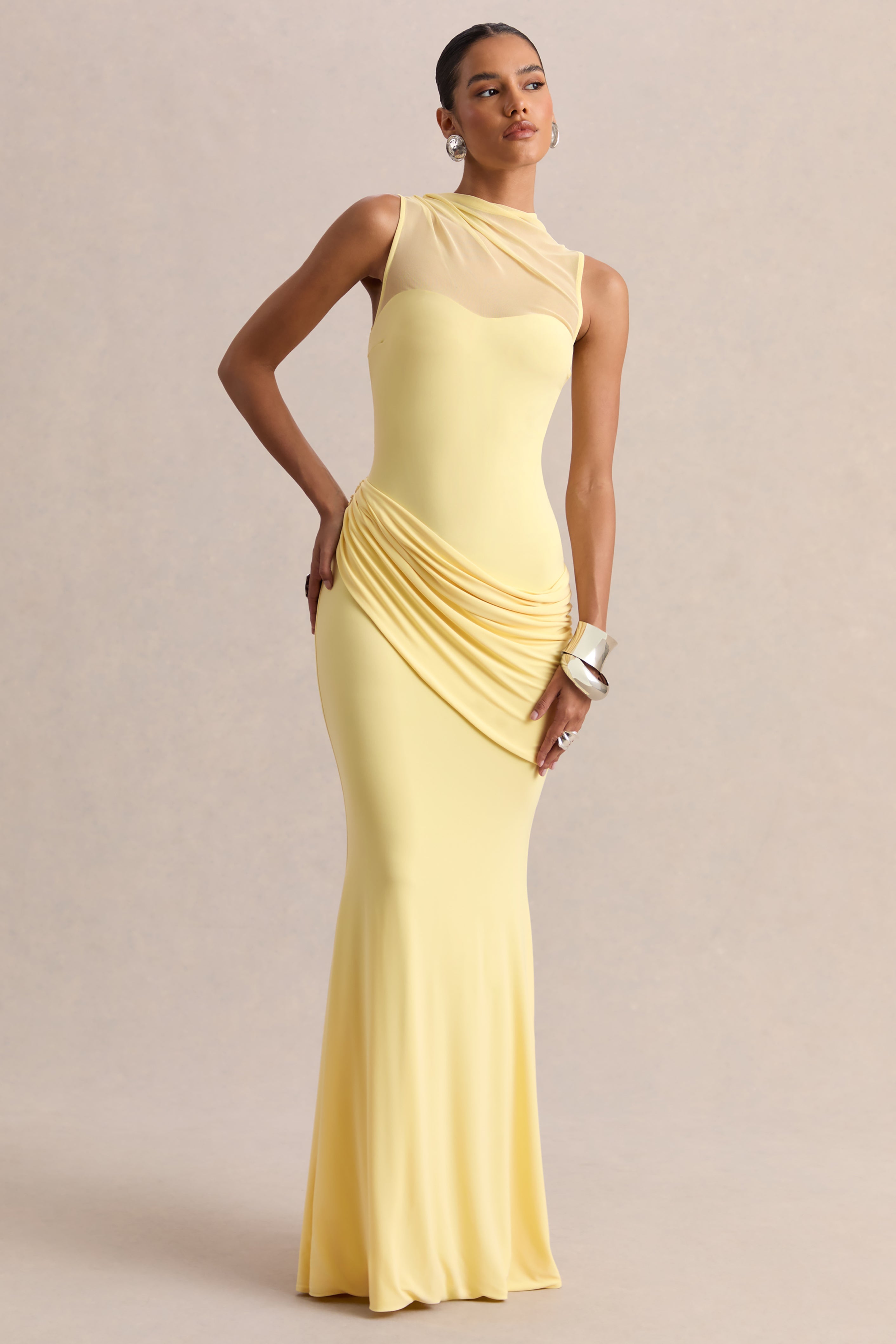 Lyssy | Lemon High-Neck Maxi Dress With Mesh-Detail