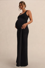 Felise | Black Scoop-Neck Maternity Maxi Dress With Gathered Detailing
