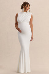 Osanna | White Wide-Neck Maternity Maxi Dress With Ruched Detailing