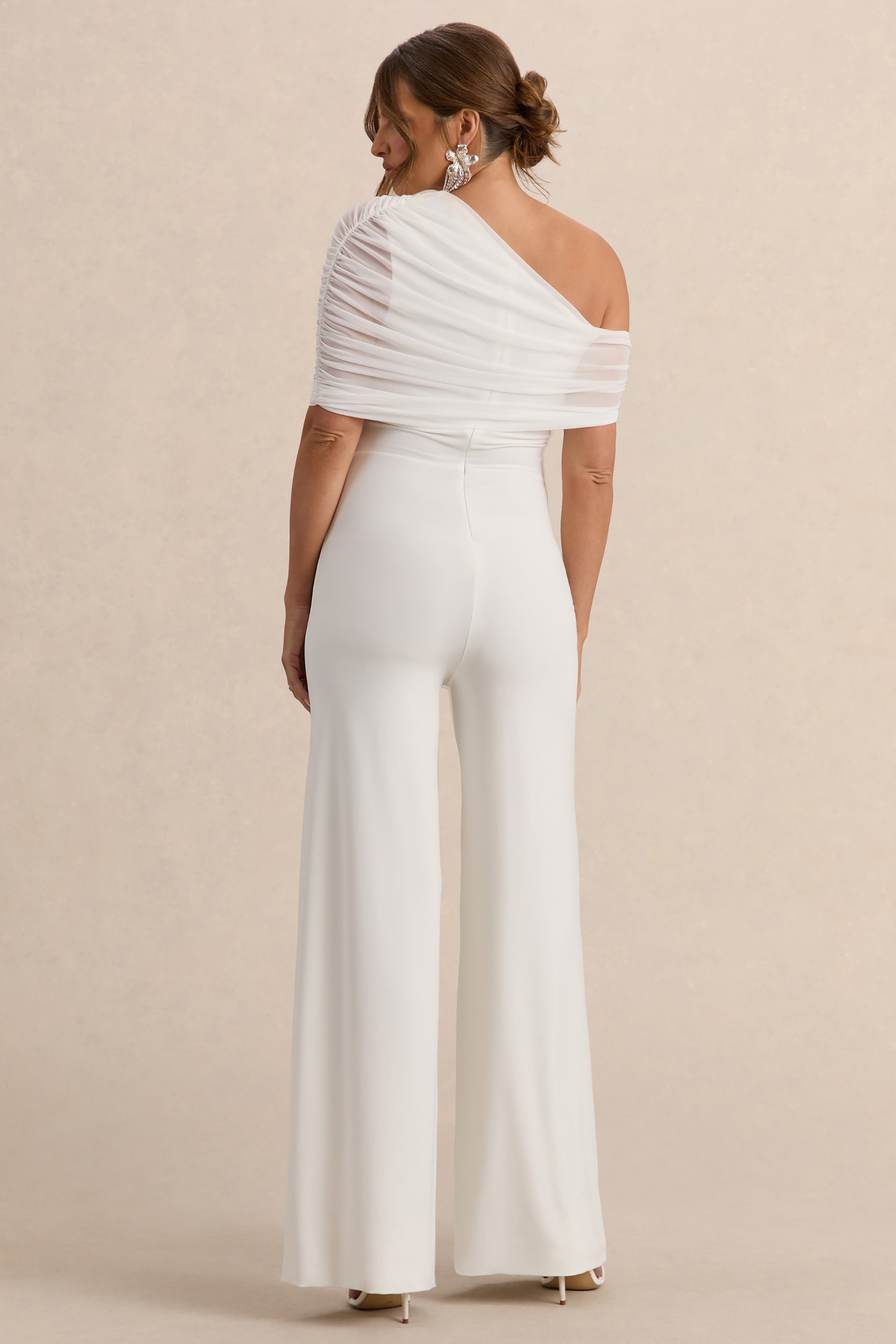 Mariska | White Asymmetric-Neck Maternity Jumpsuit