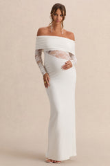 Artemisia | White Bardot-Neck Maternity Maxi Dress With Lace Detailing