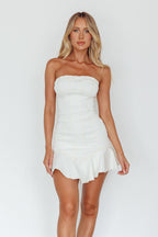 Cathlin Strapless Ruffle Hem Dress White