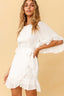 Make It Happen Flared Sleeve Ruffle Trim Dress White