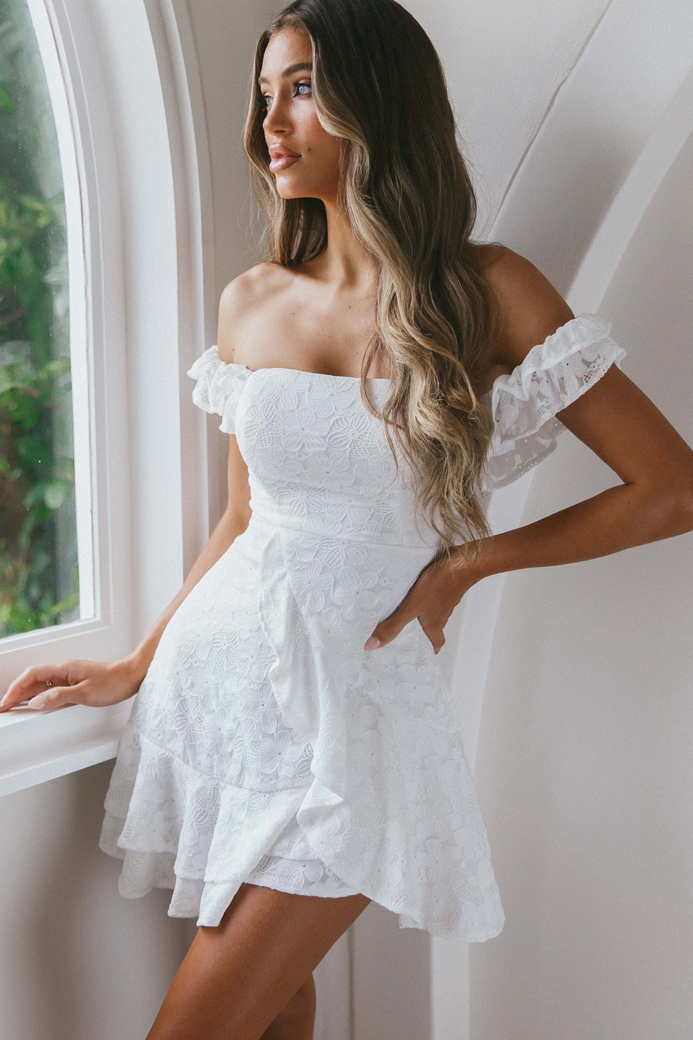 Verona Off-Shoulder Ruffle Mini Dress White Secondary image