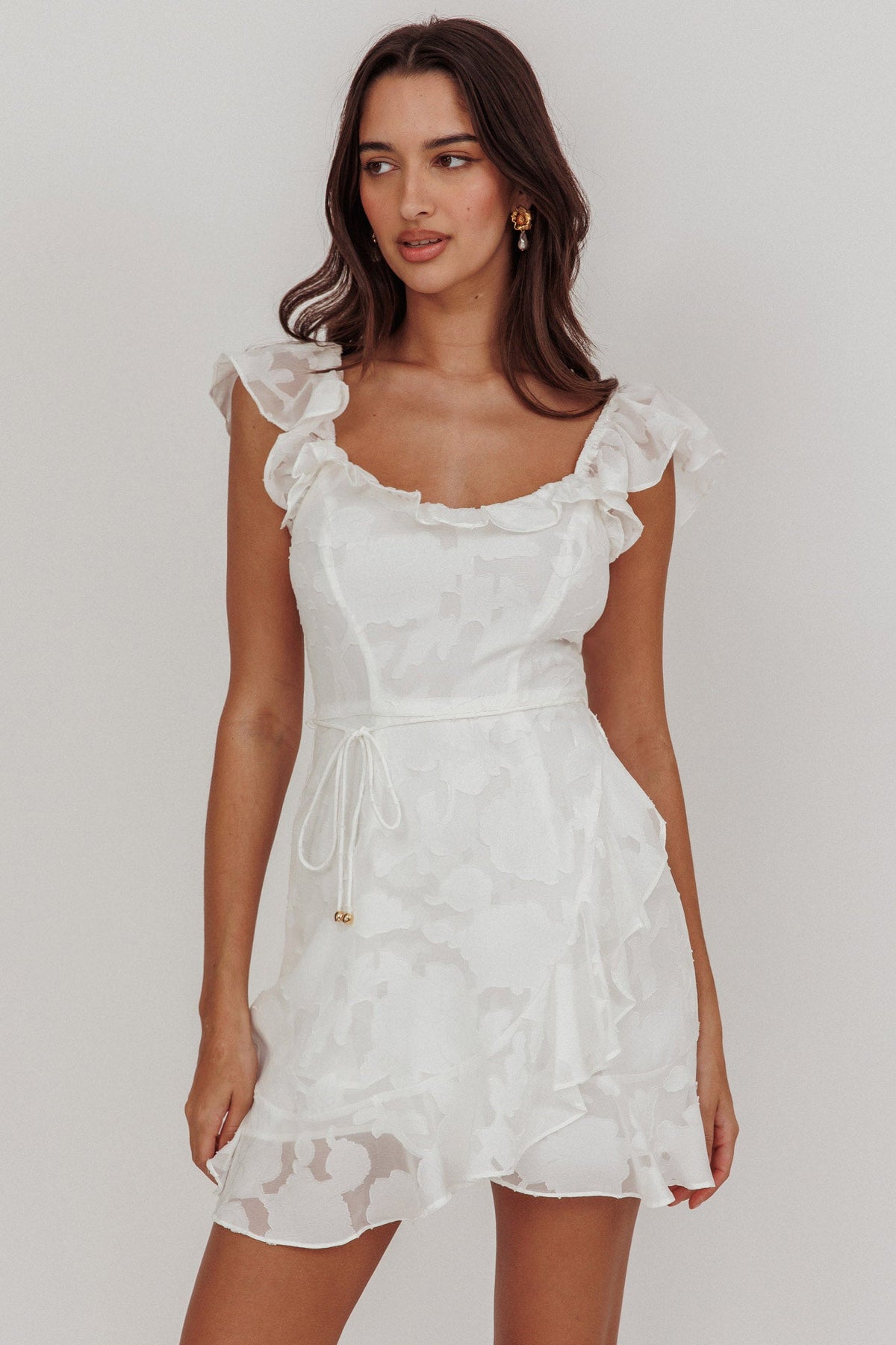 Thinkin' Bout You Ruffle Trim Dress Textured White Main image