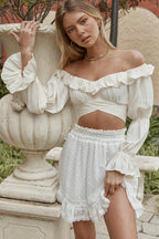 Louella Elasticated Waist Lace Trim Skirt White