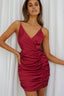 Biarritz Surplice Neckline Ruched Satin Mini Dress Plum