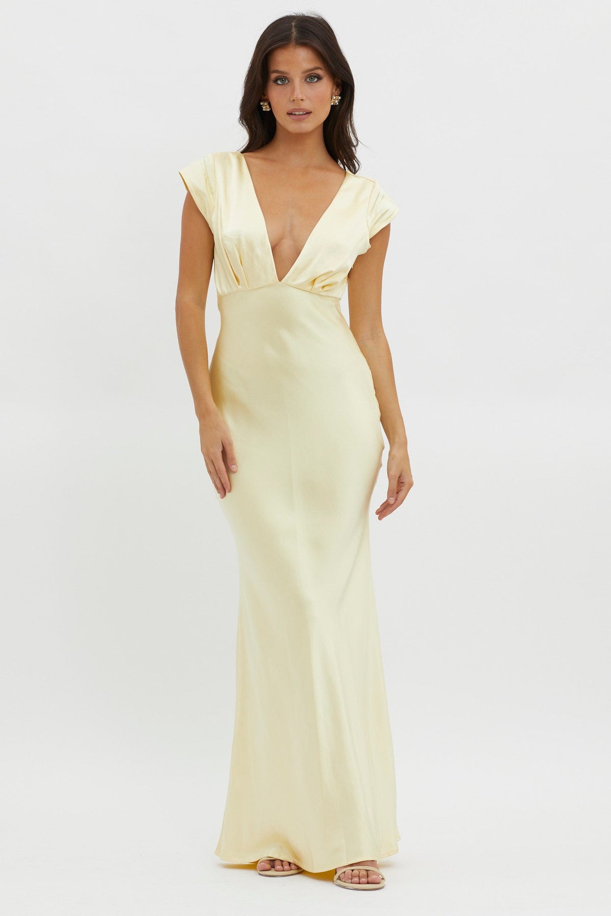 Lucinda V-Neck Twist Back Midi Dress Yellow Main image