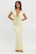 Lucinda V-Neck Twist Back Midi Dress Yellow