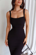 Dream Crush Lace-Up Back Side Split Midi Dress Black