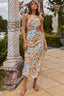 Utopia Cut-Out Waist Midi Dress Orange/Blue