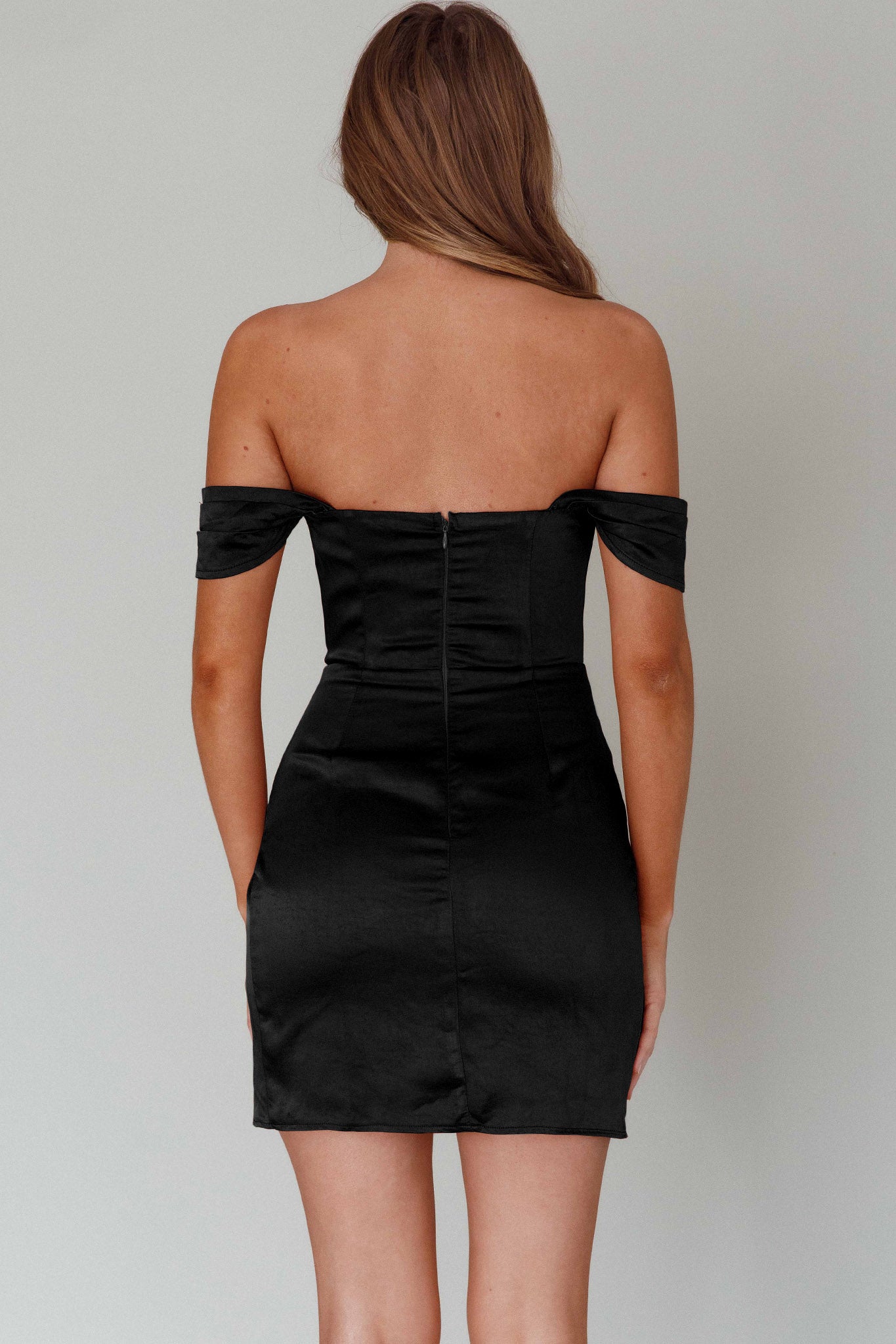 Night To Remember Off-Shoulder Satin Dress Black Secondary image