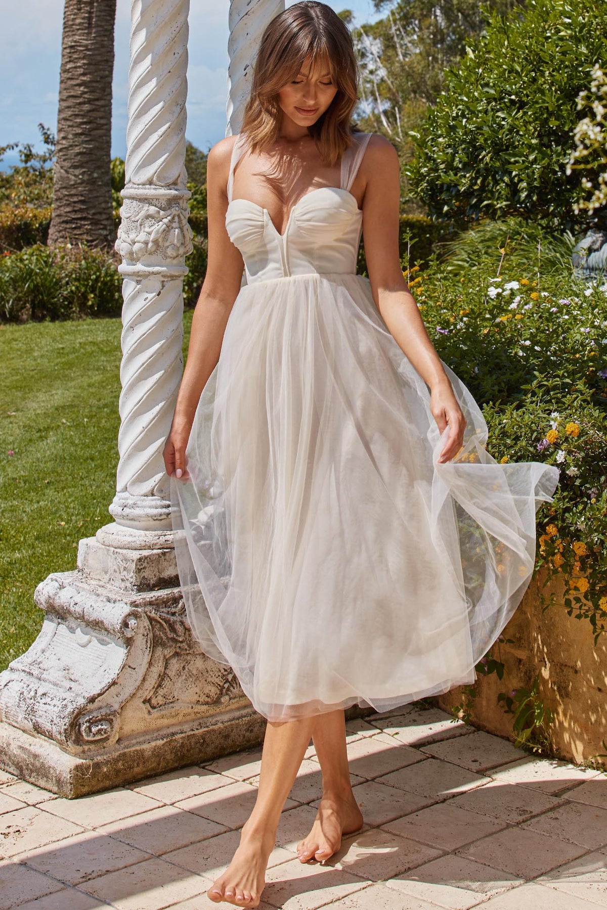 Surreal Lace-Up Back Tulle Midi Dress Butter Main image