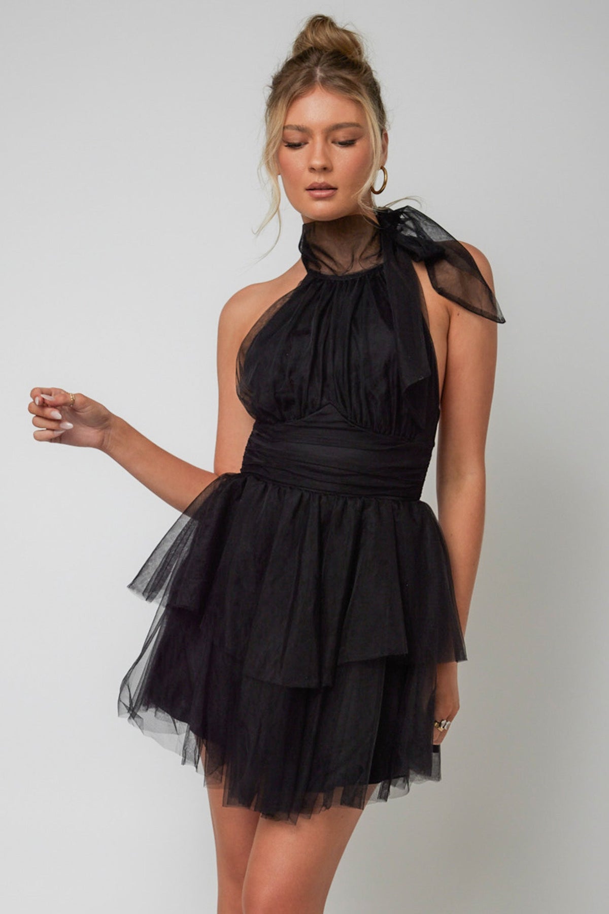 Andria Halterneck Tulle Mini Dress Black Main image