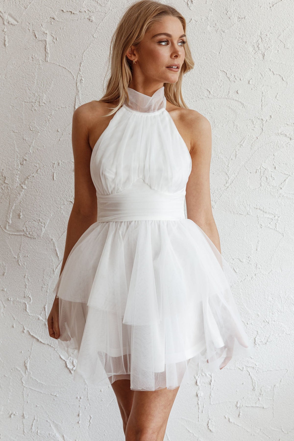 Andria Halterneck Tulle Mini Dress White Main image
