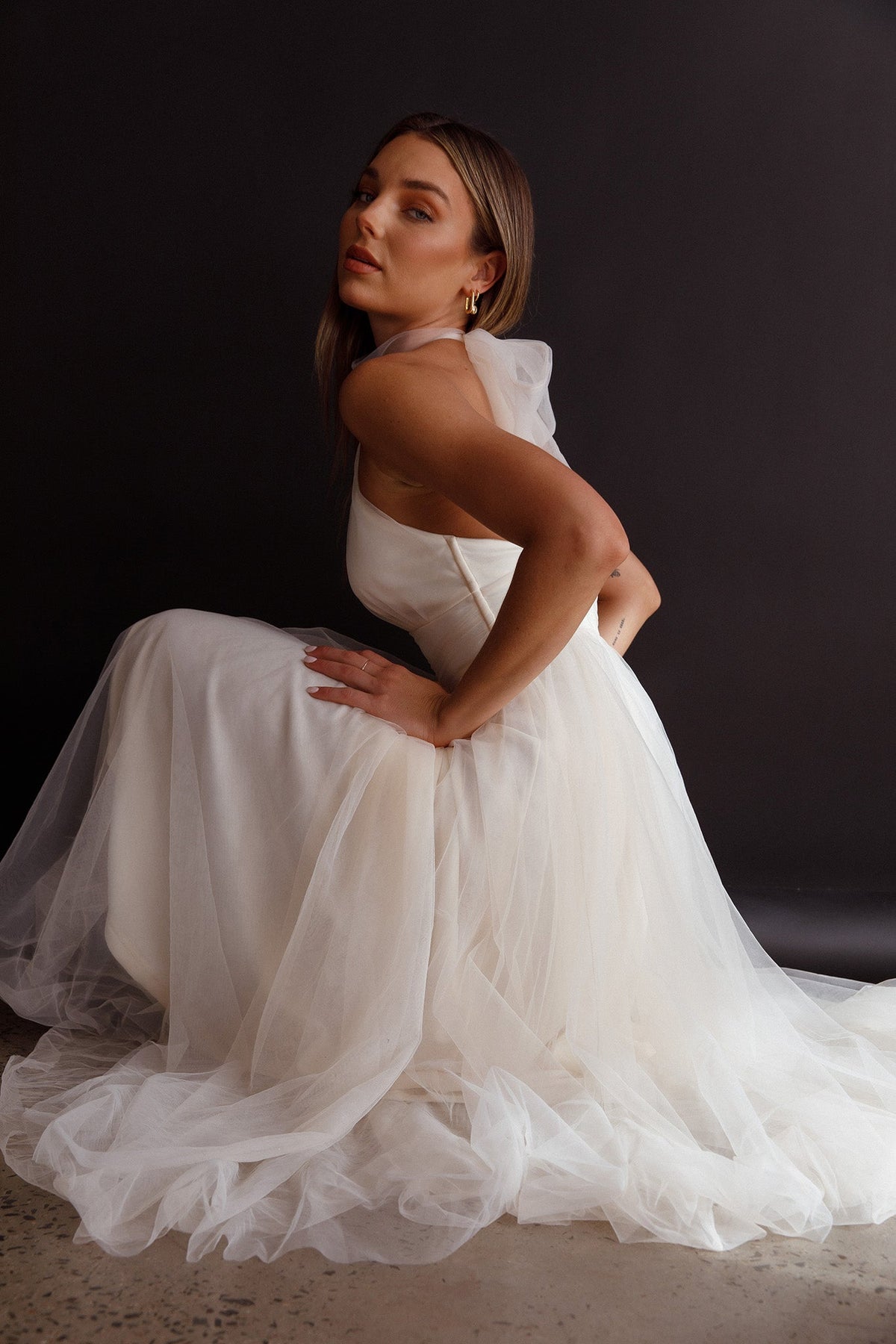 Andria Halterneck Tulle Midi Dress Ivory Main image