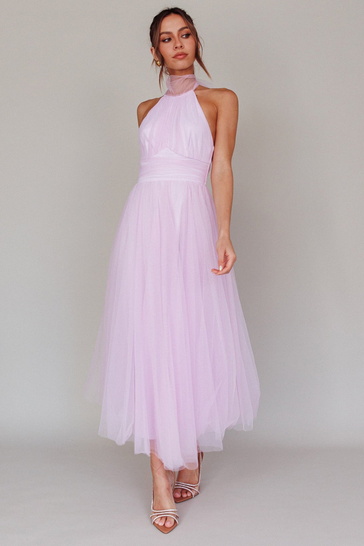 Andria Halterneck Tulle Midi Dress Light Lilac Main image
