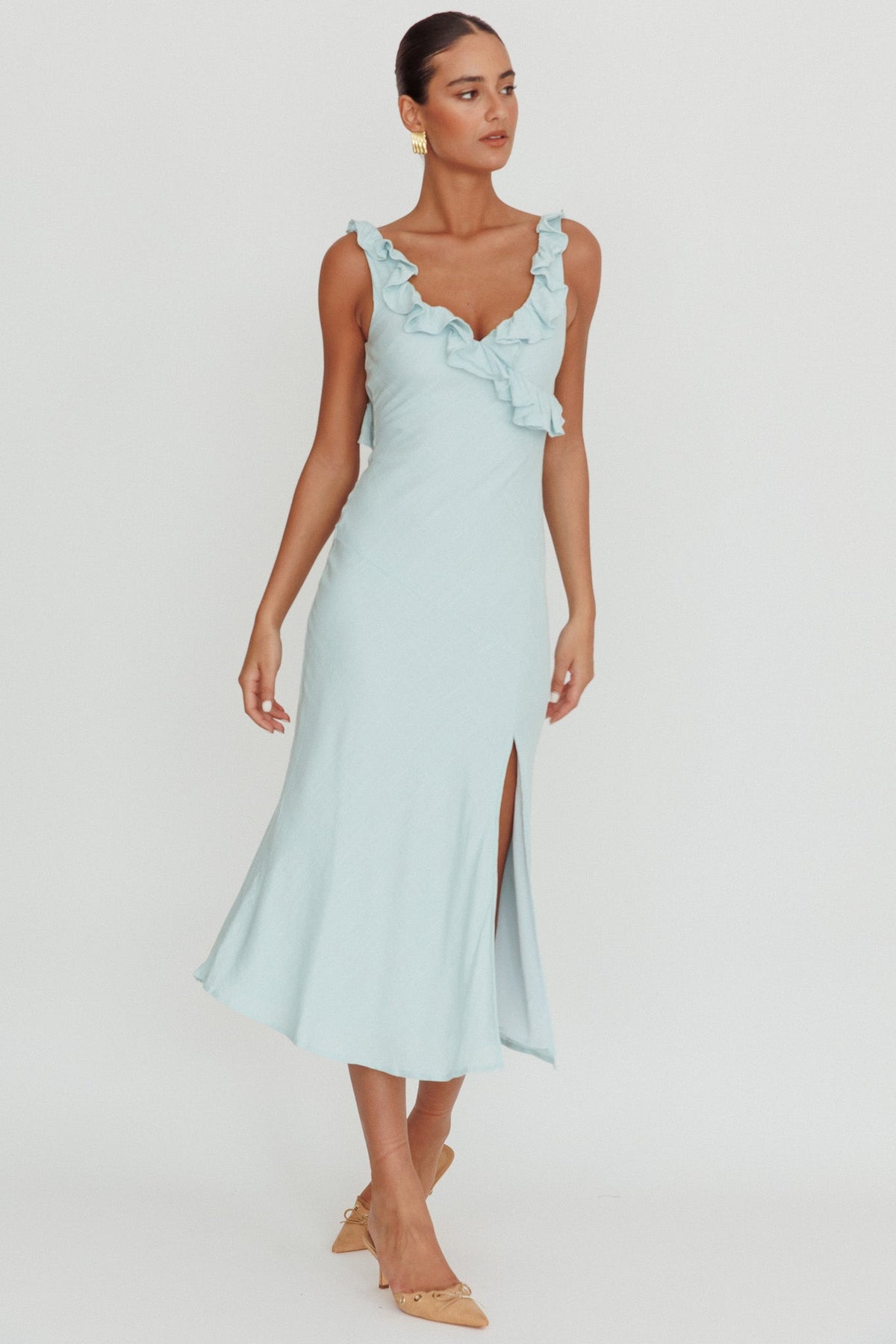 Alba Frill Trim Midi Dress Baby Blue Main image
