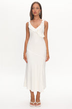 Alba Frill Trim Midi Dress White