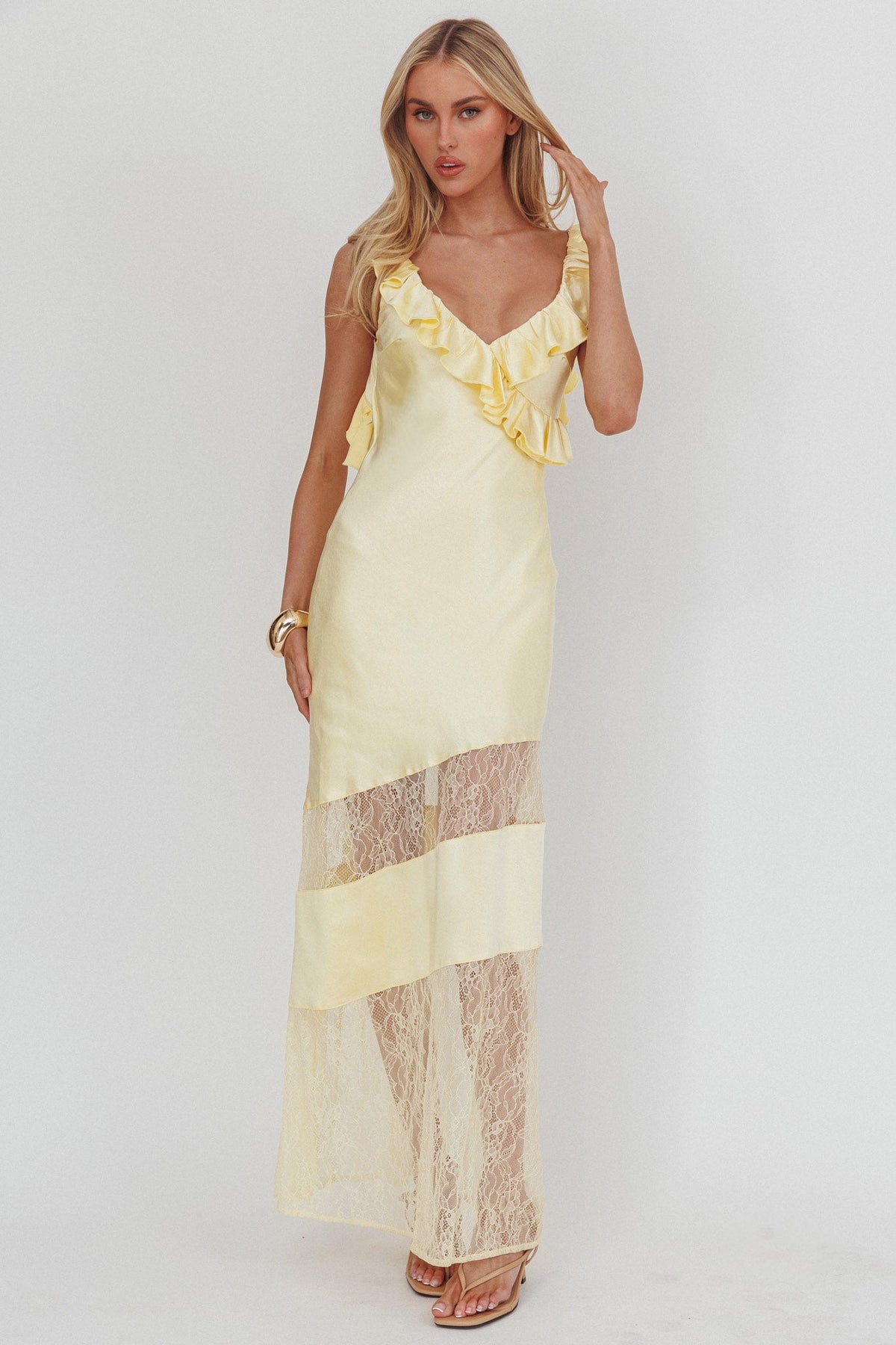 Alba Frill & Lace Trim Maxi Dress Butter Main image