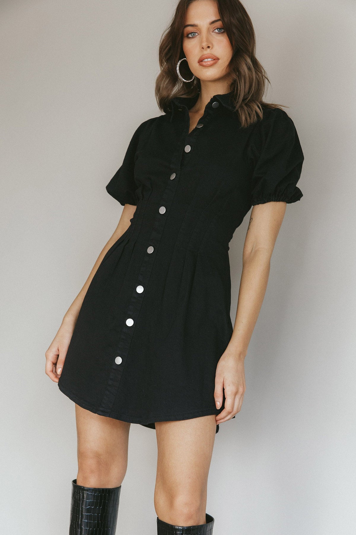 Zurich Pleated Waist Shirt Dress Black Main image