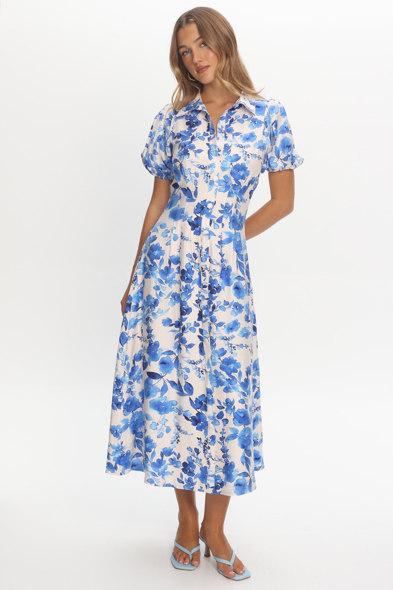 Kyrah Puff Sleeve Midi Dress Floral White Secondary image