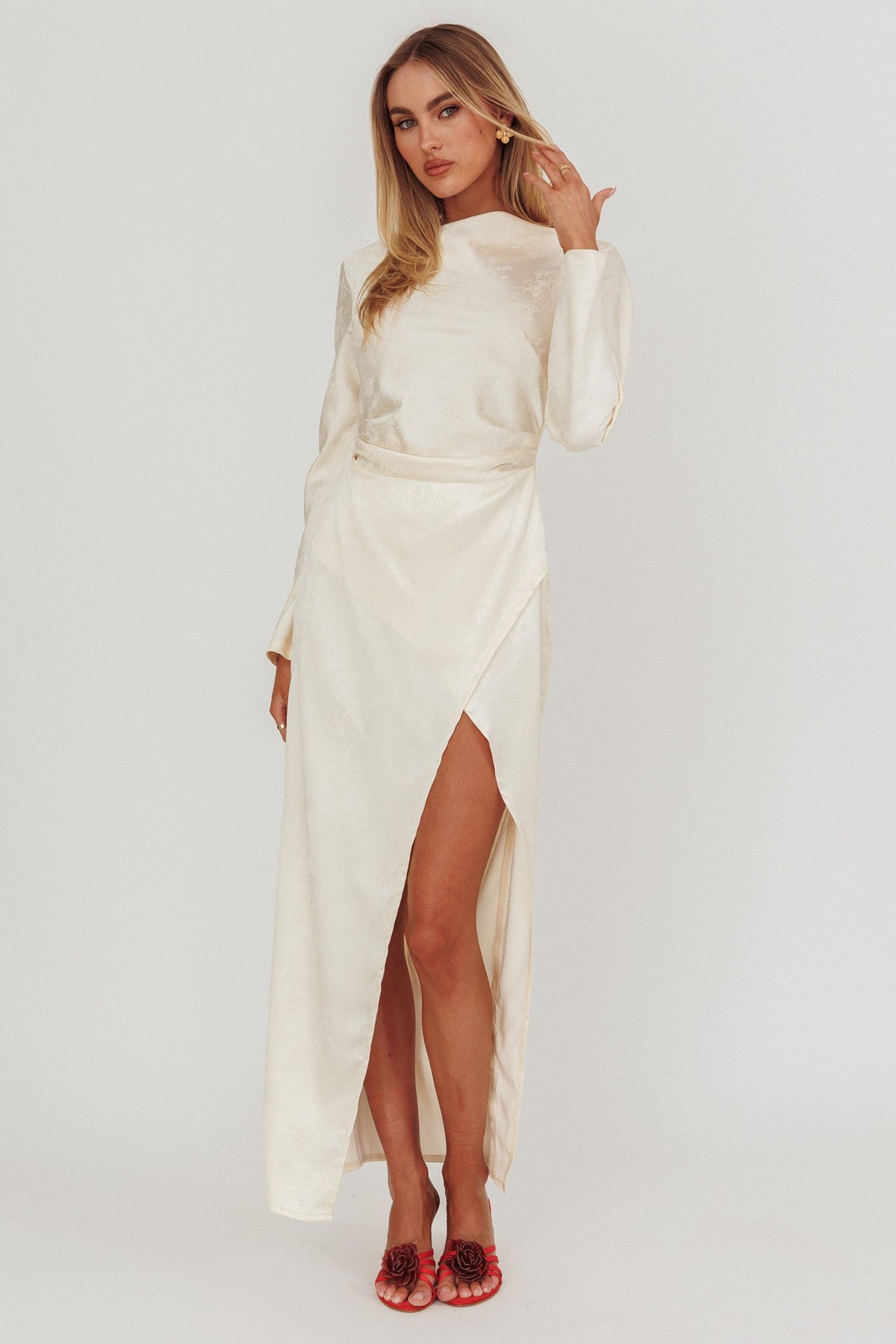 Loveland Long Sleeve Cowl Back Maxi Dress Beige Main image