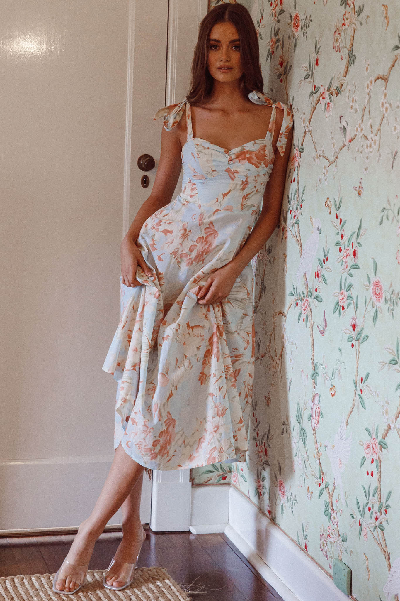 Sweet Pea Tied Shoulder Midi Dress Floral Blue Secondary image