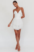 Nightingale Ruched Mesh Mini Dress White