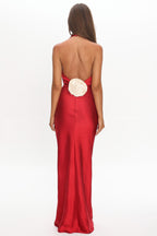 Of Your Dreams Rose Accent Halter Dress Red