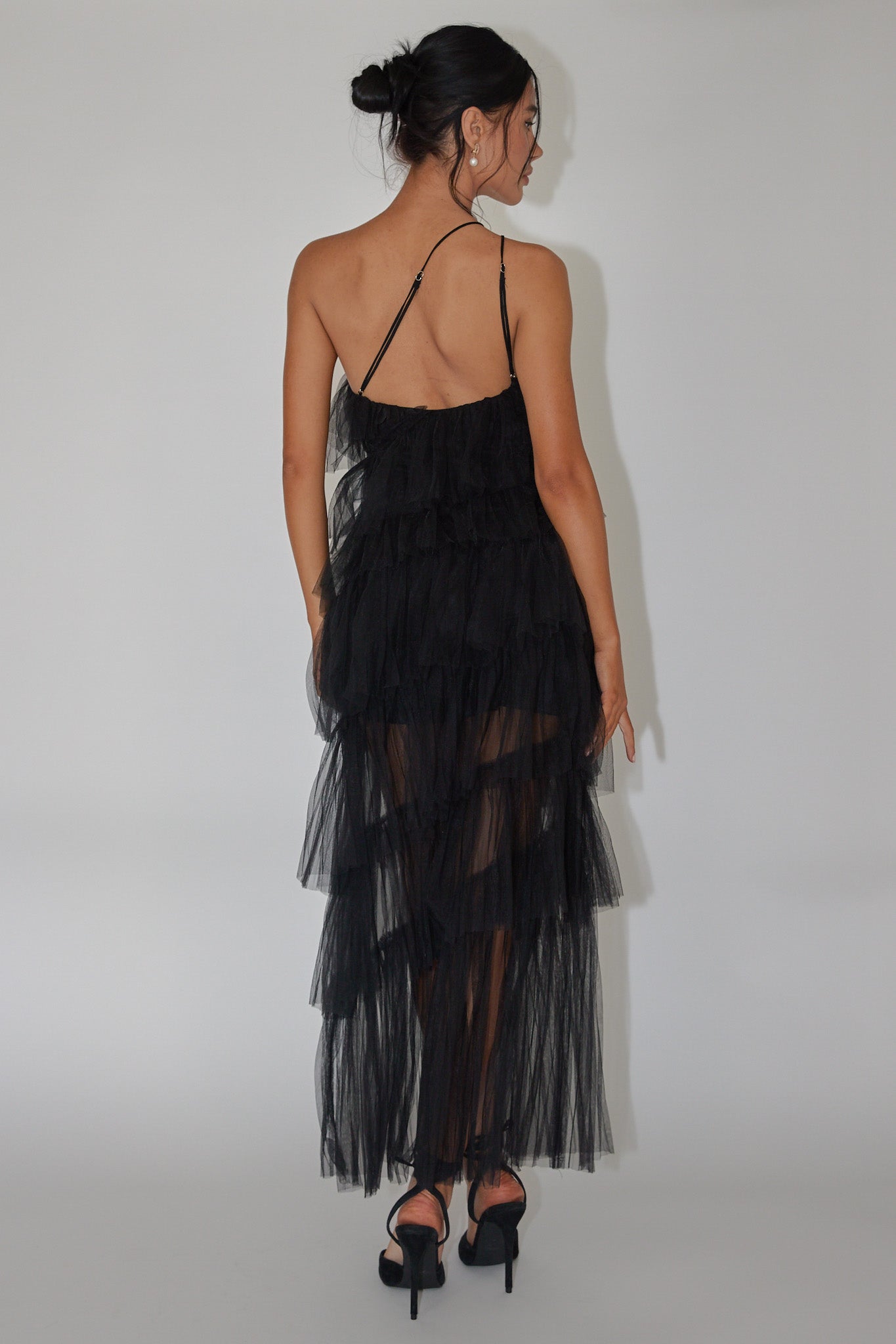 Arrabel Tiered Ruffle Tulle Maxi Dress Black Secondary image