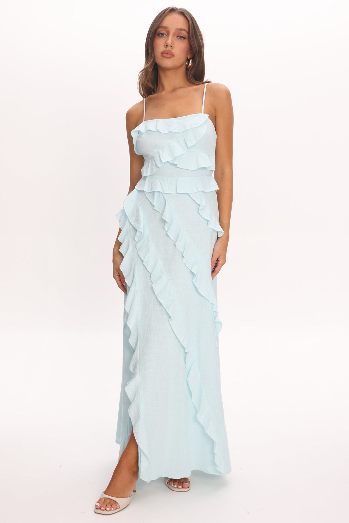 Arrabel Ruffle Split Maxi Dress Blue Main image