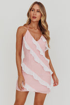 Arrabel Halterneck Contrast Ruffle Mini Dress Pink