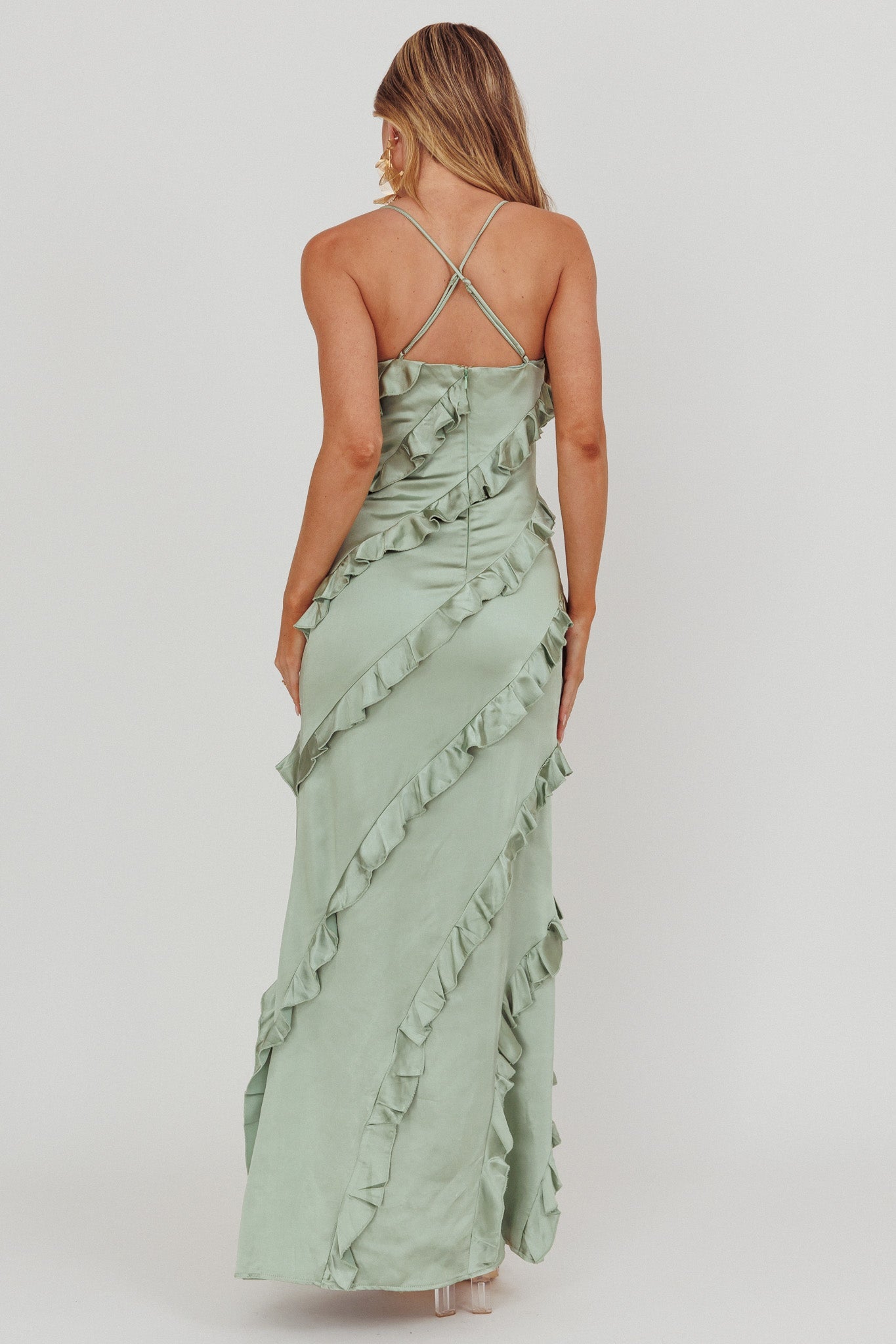 Arrabel Ruffle Trim Maxi Dress Sage Secondary image