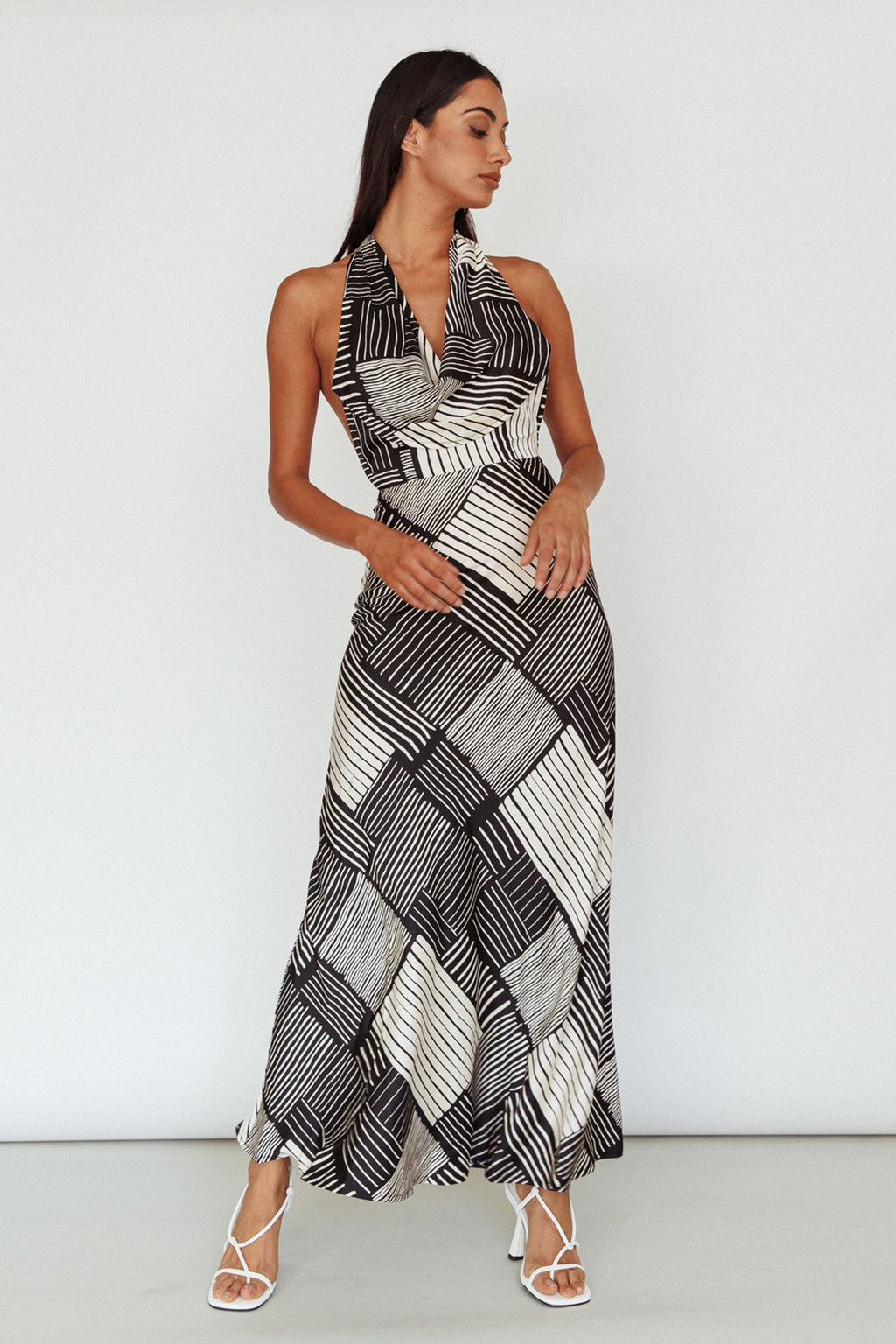 Kailie Halterneck Midi Dress Crosshatch Black