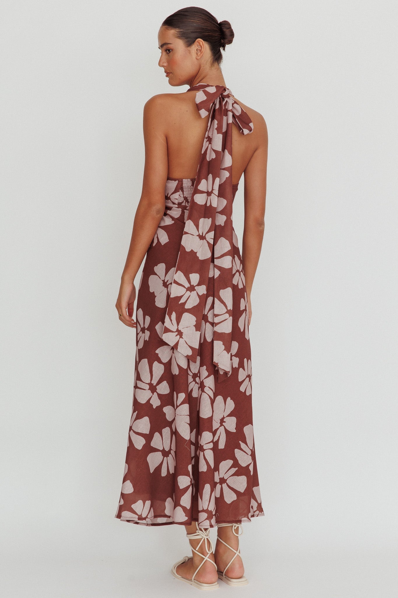 Italia Azure Halterneck Floral Maxi Dress Brown Secondary image