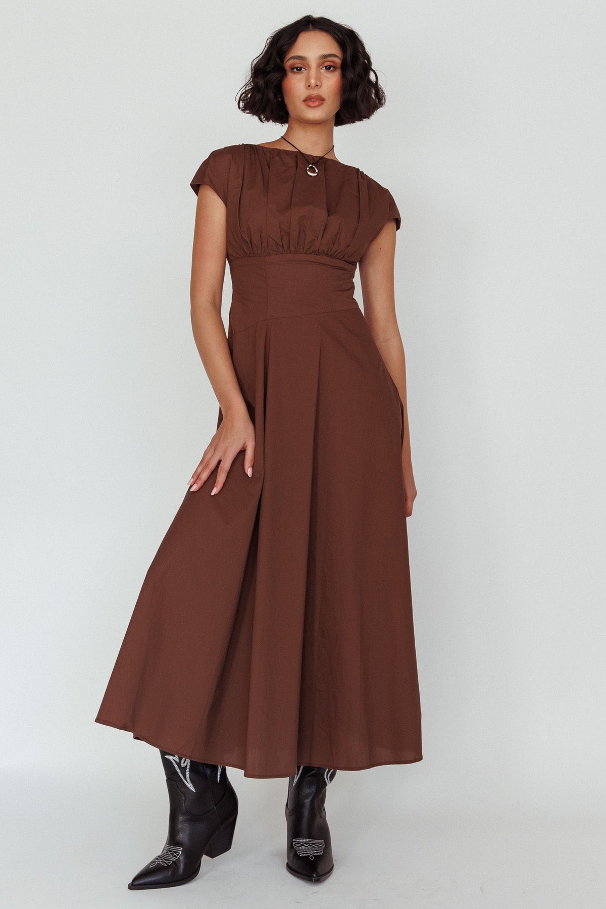Derry Cap Sleeve A-line Maxi Dress Chocolate Main image