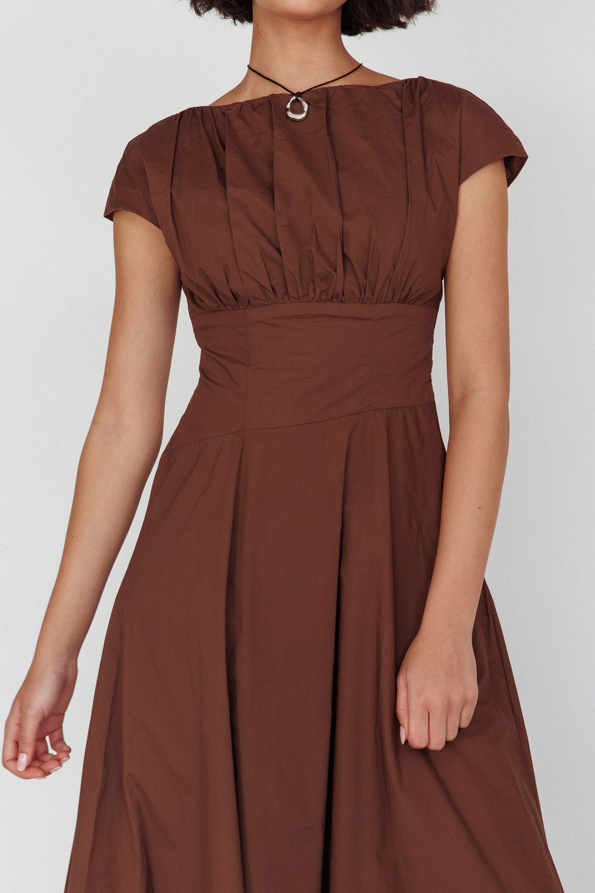 Derry Cap Sleeve A-line Maxi Dress Chocolate