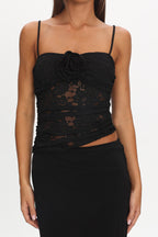 Lorely Lace Rosette Maxi Dress Black