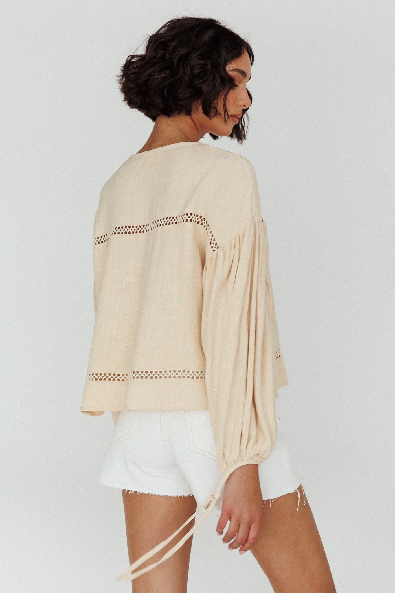 Waltz Long Sleeve Embroidery Trim Top Wheat Secondary image