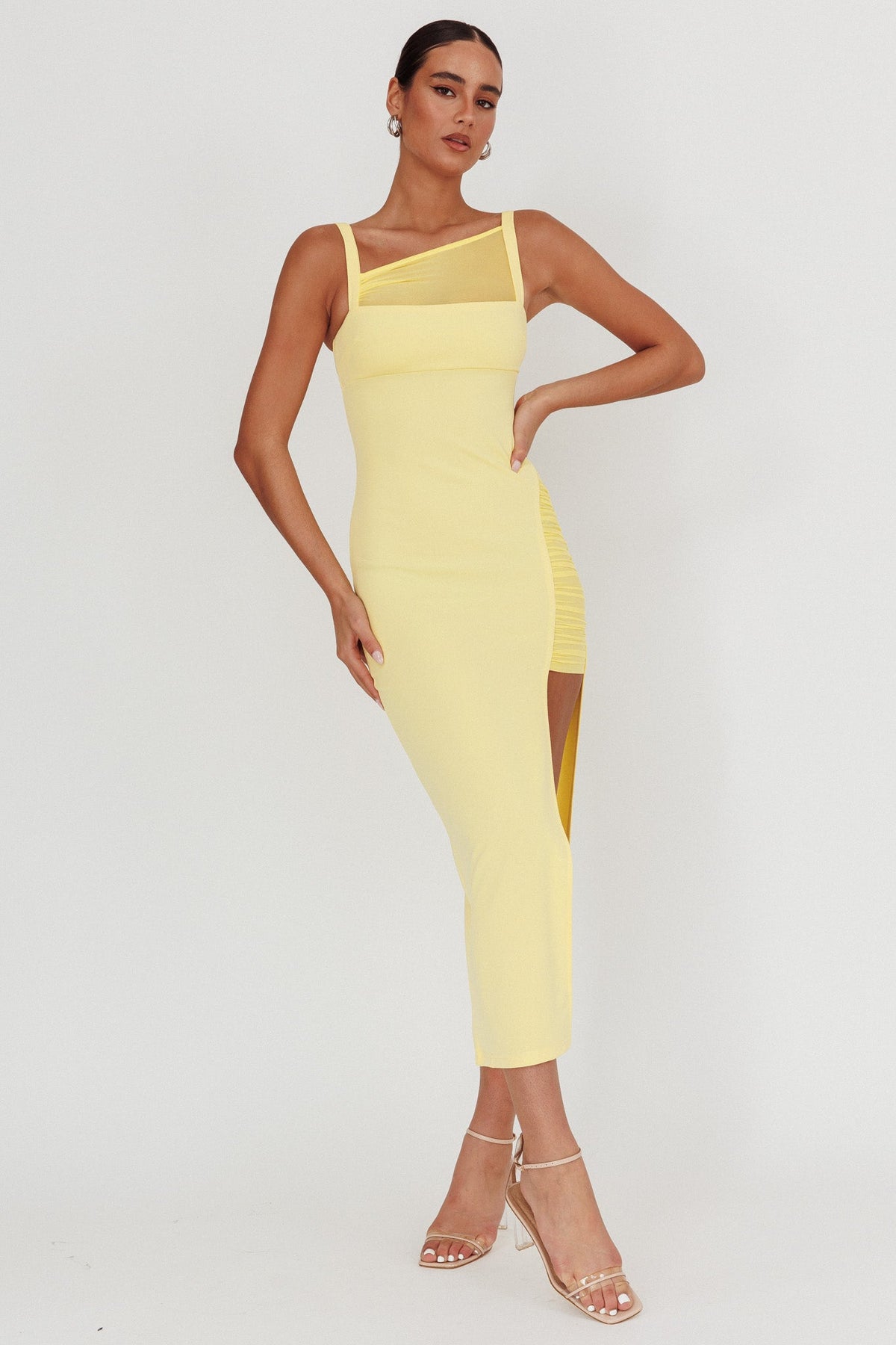 Zenya Split Ruched Maxi Dress Butter Main image